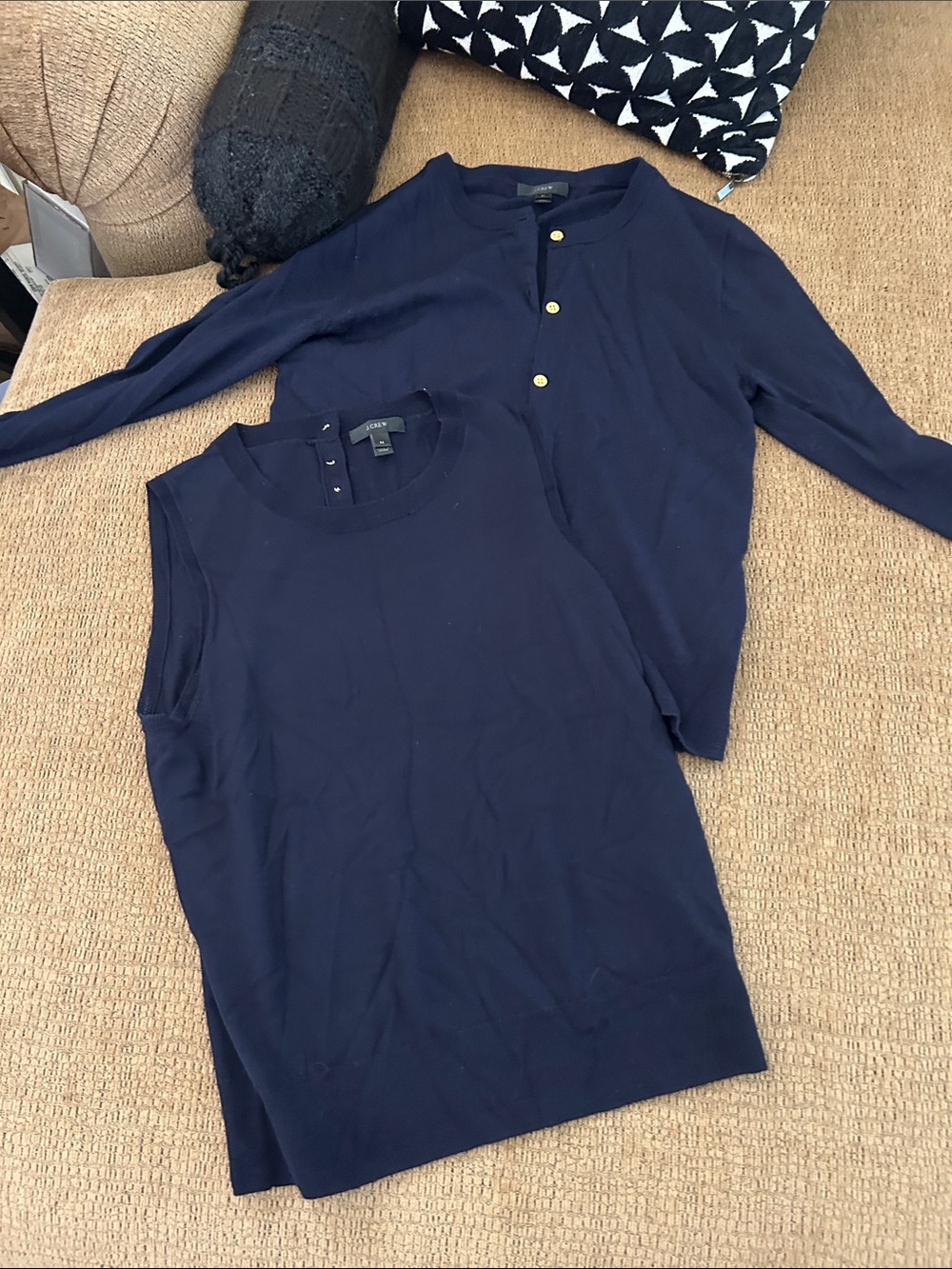 Classic Navy Crewneck Cardigan and Shell Layering Set